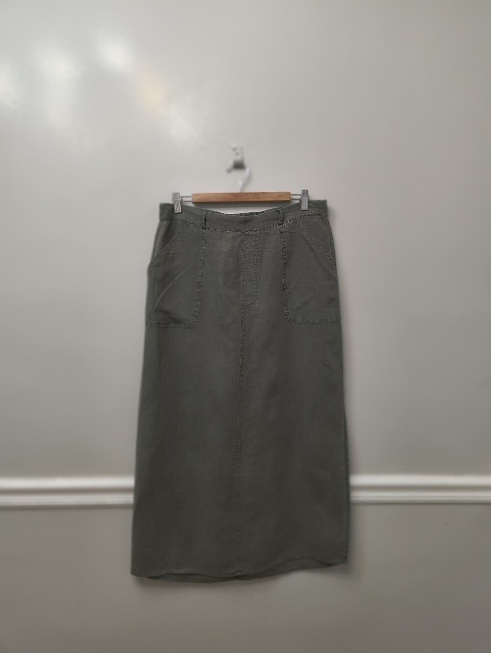 Artisa NY 100% Linen Midi Skirt Green XL Lagenlook Gorpcore Earthly Summer
